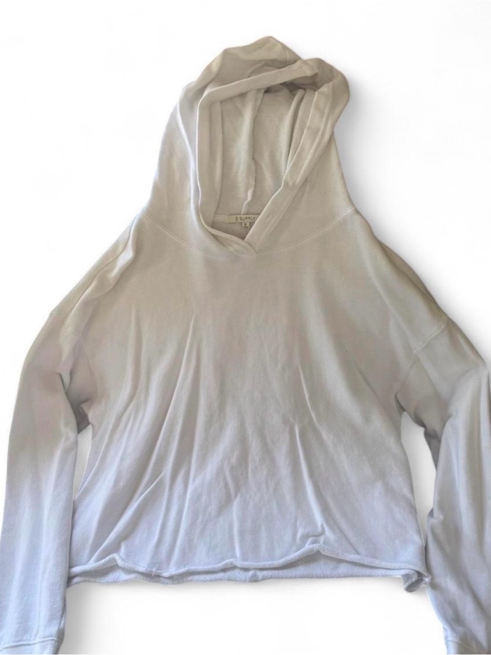 Womens Z Supply White Cropped Hoodie Sz XL